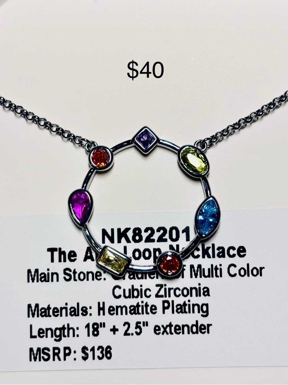 The Arc Multi-Color Cubic Zirconia Circle Necklace - Hematite Plating